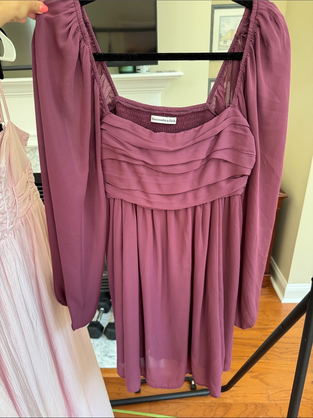 Abercrombie & Fitch Dusty Mauve Long-Sleeve Chiffon Dress